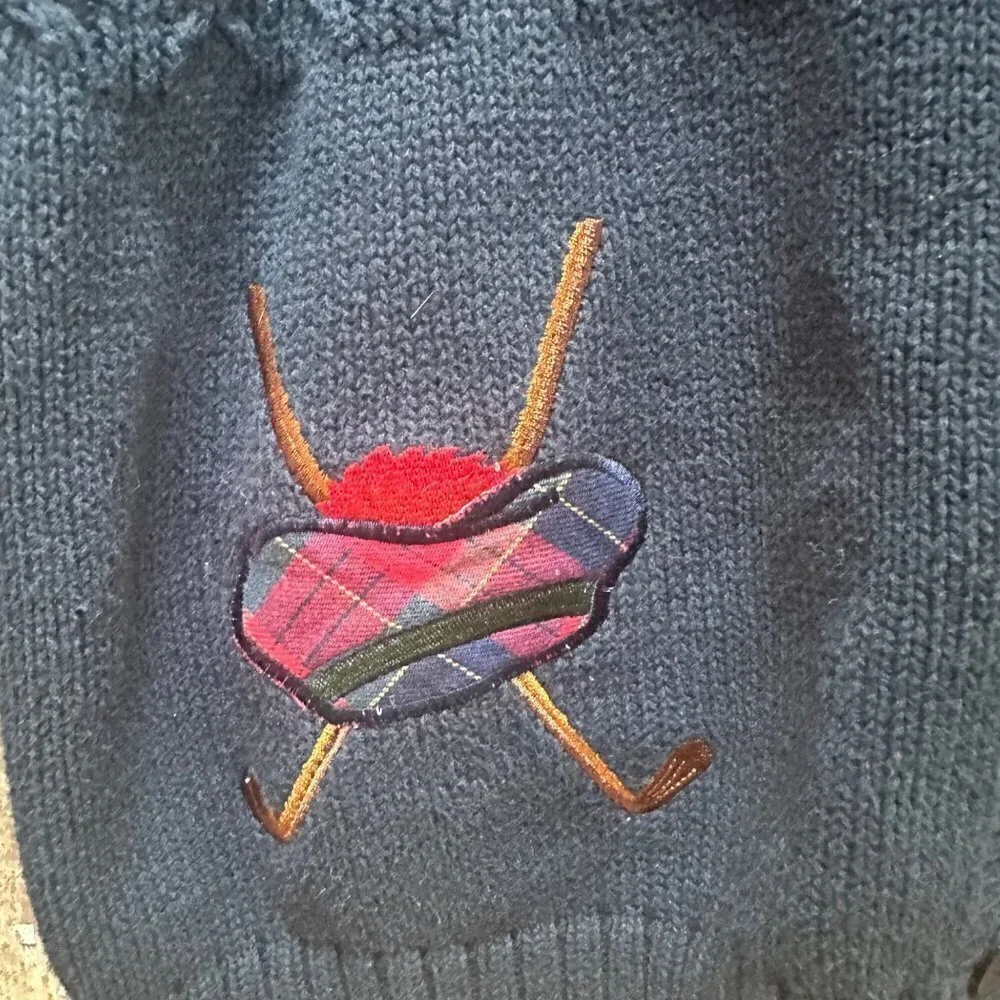 Vintage Pro Golf‎ Cardigan Sweater Blue Chunky Knit Embroidered Cottagecore M - Picture 5 of 6